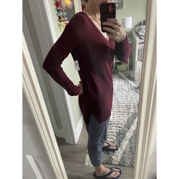 Old Navy womens V Neck‎ tunic sweater knit top Maroon Red Heather size XS NEW - Picture 9 of 10